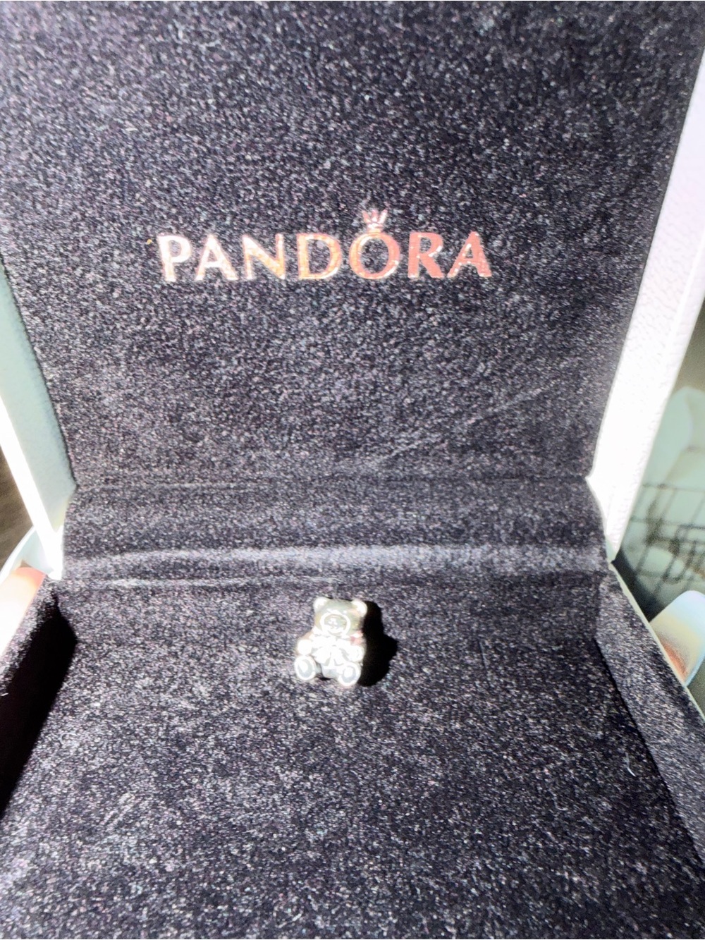 Pandora Silver Teddy Bear Charm with Pink Bow - Silver